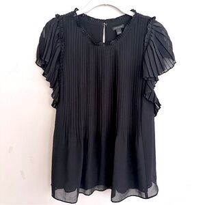 Ann Taylor Pleated Ruffle Semi Sheer Blouse Dressy -- Size Small